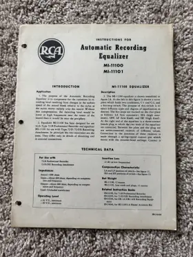 MI-11100 RCA Automatic Recording Equalizer Instruction Manual