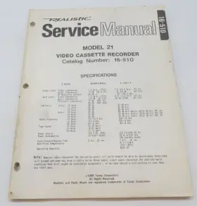 16-510 REALISTIC Service Manual Video Cassette Recorder