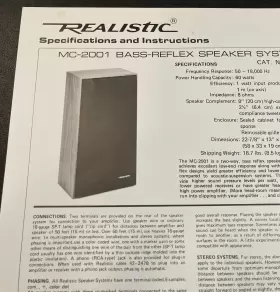 40-1987 REALISTIC Bass Reflex Speaker Instruction Sheet #2