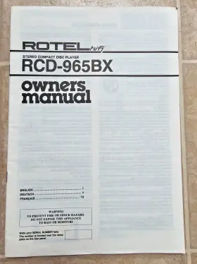 RCD-965BX ROTEL Hifi Owners Manual