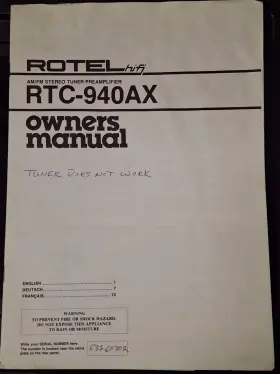 RTC-940AX ROTEL Am Fm Stereo Tuner Preamplifier Owners Manual