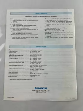 RD-F70 SANYO Stereo Cassette Deck Operating Manual #3