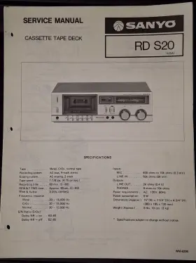 RD-S20 SANYO Cassette Tape Deck Service Manual Notice