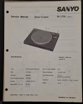 TP-1770 SANYO Stereo Turntable Service Manual