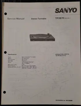 TP2670 SANYO Stereo Turntable Service Manual