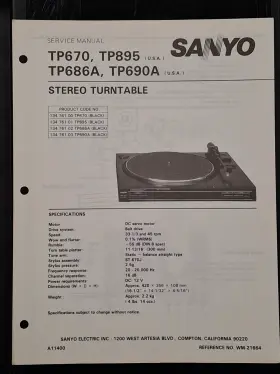 TP670 SANYO Stereo Turntable Service Manual