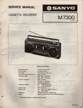 WM-10777 SANYO Service Manual Repair Stereo Tape Radio