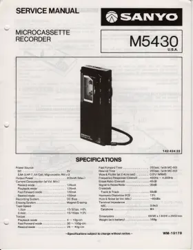 WM-15178 SANYO Microcassette Recorder Service Manual