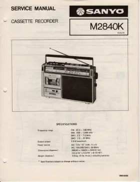 WM-8392 SANYO Cassette Recorder Service Manual