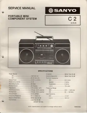 WM-9153 SANYO Service Manual Repair Book Stereo Boombox Radio