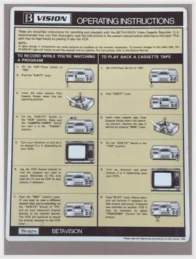 46-40211-3 SEARS Betavision Betamax Vcr Manual Operating