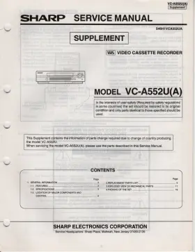 TQ0075-S SHARP Video Cassette Recorder Service Supplement