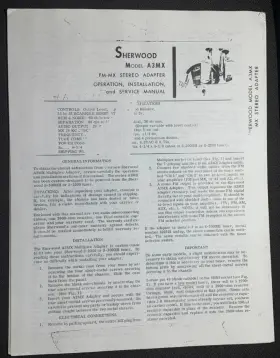 A3MX SHERWOOD Plex Adapter Owners Service Manual Photocopy