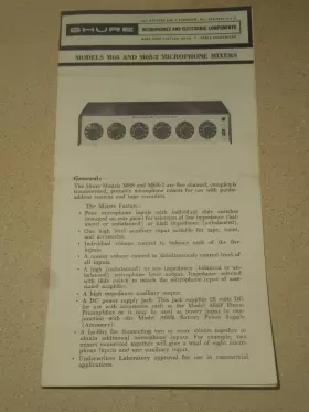 27A390 SHURE Channel Microphone Mixers Specifications Manual
