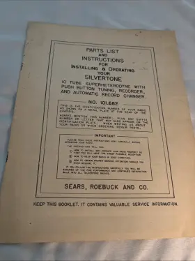 101-682 SILVERTONE Phono Radio Tubes Manual Sears