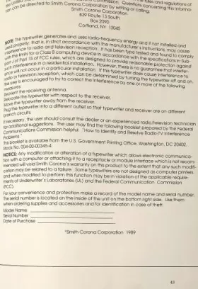00783604 SMITH CORONA Typewriter Owners Manual #3