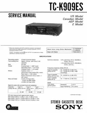 TC-K909ES SONY Cassette Deck Owners Manual Service #2