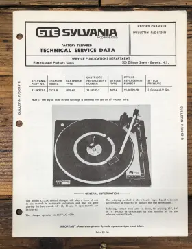 C131R SYLVANIA / BSR Record Changer Service Manual
