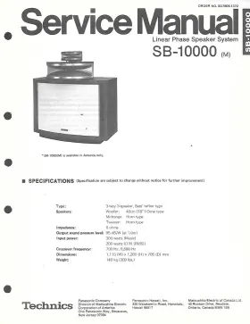 SB-10000 TECHNICS Linear Phase Speaker Service Manual Repair