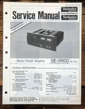 SE-9600 TECHNICS Amplifier Supp Service Manual