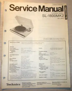 SL-1800MK2 TECHNICS Page Service Manual Schematics Copy