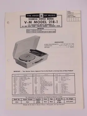 VM218-1 VOICE OF MUSIC Vom Service Repair Manual Phonograph