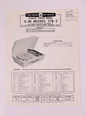 VM218-2 VOICE OF MUSIC Vom Service Repair Manual Phonograph