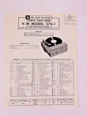 VM70-1 VOICE OF MUSIC Vom Service Repair Manual Phonograph