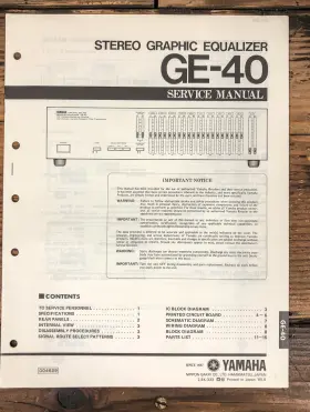 GE-40 YAMAHA Equalizer Service Manual