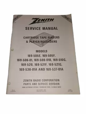 169-505E ZENITH Service Manual Cartridge Tape Player Recorder