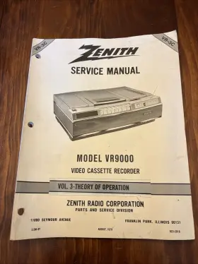 923-2016 ZENITH Service Manual Video Cassette Recorder