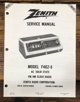 F462-8 ZENITH Clock Radio Service Manual