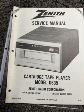TR15 ZENITH Service Manual Track Cartridge Tape Player