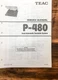 Teac P-480 Record Player / Turntable  Service Manual *Original*
