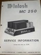 McIntosh MC-250 Service Manual Power Amplifier 21L98 Original