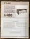 Teac A-480 Cassette  Service Manual *Original*