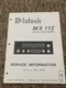 McIntosh MX112 Tuner Preamp Service Manual *Original*