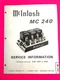 McIntosh MC240 SERVICE MANUAL in VERY FINE SHAPE -  $19.50!