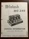 McIntosh MC240 Tube Power Amplifier Amp Service Information Original Manual OEM