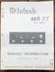McIntosh MR77 MR-77 Tuner  Service Manual *Original*