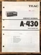 Teac / Tascam A-430 Cassette  Service Manual *Original*
