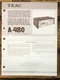 Teac / Tascam A-480 Cassette  Service Manual *Original*