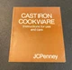 Cast Iron Cookware Instructions For Use And Cage Vtg JC Penney Direction Manual