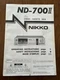 Nikko ND-700II Cassette Tape Deck Operating Instructions Original OEM Genuine