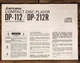 Mitsubishi DP-112 DP-212R CD Player Owners / User Manual *Original*