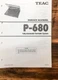 Teac P-680 Record Player / Turntable  Service Manual *Original*
