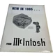 ORIGINAL 1985 MCINTOSH POCKET FOLDER FEATURING MCD 7000 CD DRIVE ASSEMBLY D1364