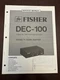Fisher DEC-100 Stereo TV Sound Adapter Service Manual Vintage OEM Diagrams