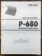 Teac P-680 Record Player / Turntable  Service Manual *Original*