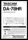 Tascam DA-78HR Instruction Manual User Guide Coil Bound 78 Pages